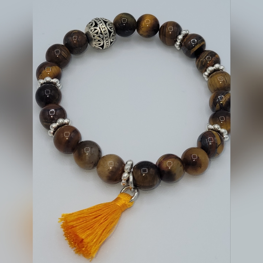 Handmade Tiger Eye Bracelet with Tassel and Metal bead - Picture 3 of 3